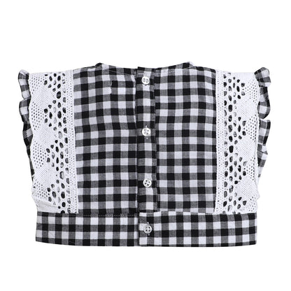 Knitting Doodles Coord Set- Crop Top With Lace And Paper Bag Pants- Black/white