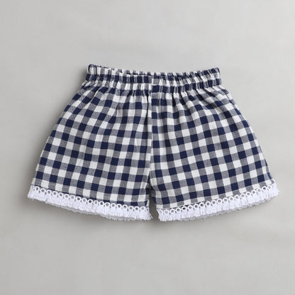 Knitting Doodles Coord Set- Shirt with Lace and Shorts- Dark Blue/White