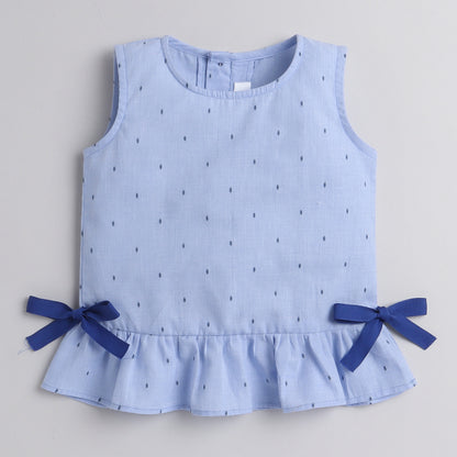 Blue Coord Set With Pants And Ribbon Bows Detailing