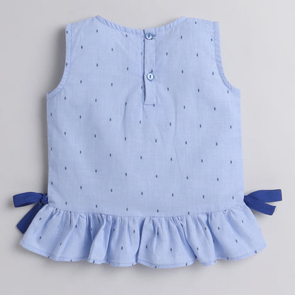 Blue Coord Set With Pants And Ribbon Bows Detailing