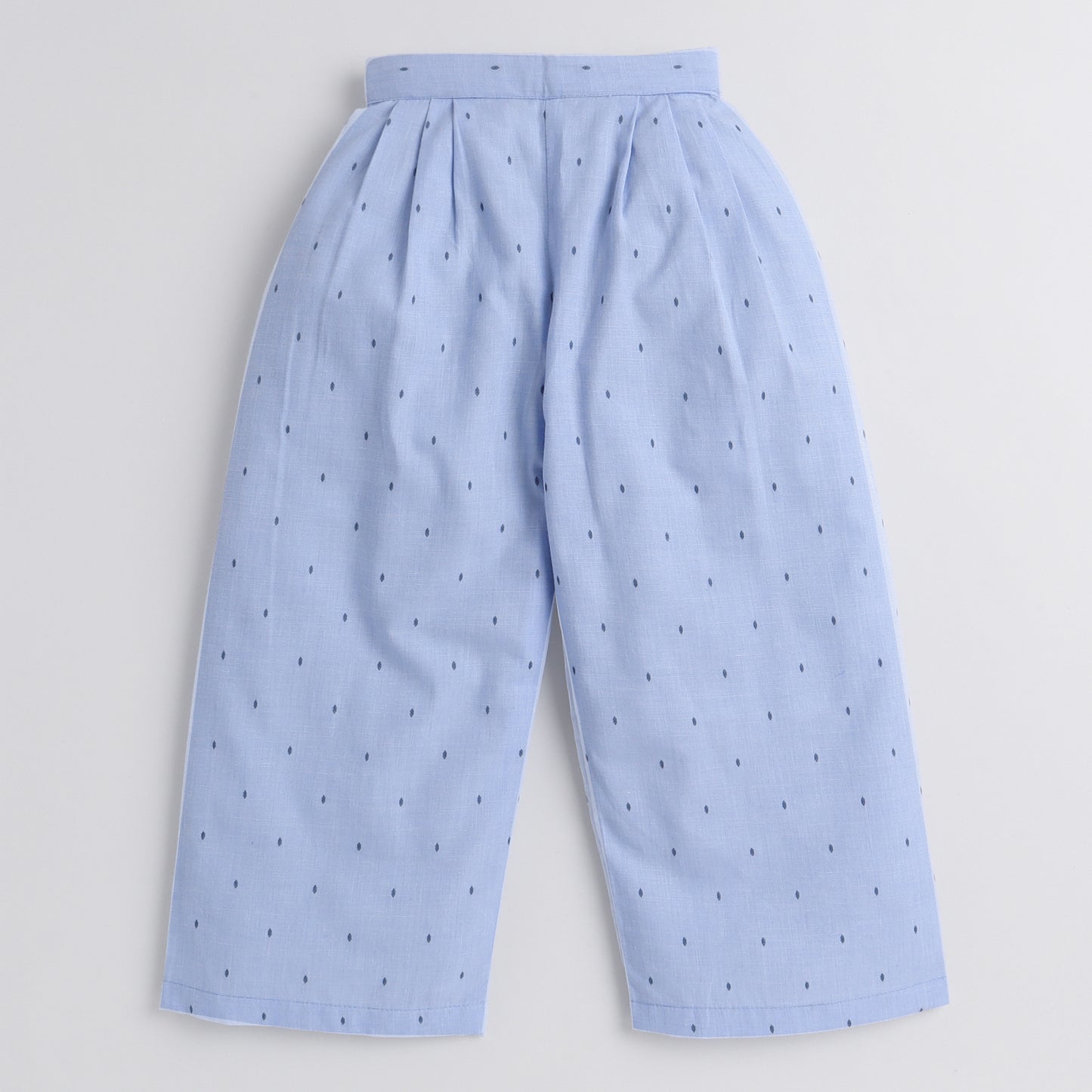 Knitting Doodles Pure Cotton Girls' Blue Coord Set With Pants And Ribbon Bows Detailing-  Blue