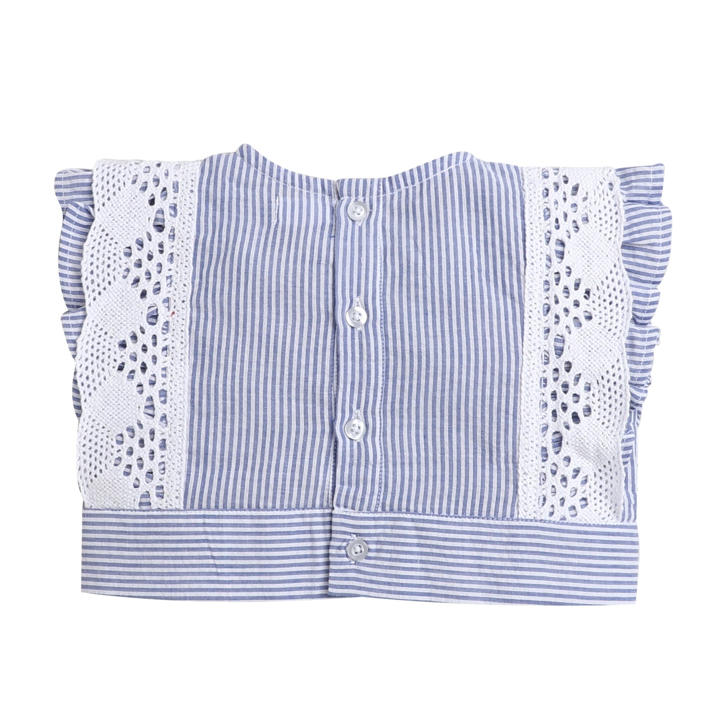 Knitting Doodles Coord Set- Crop Top With Lace And Paper Bag Pants- Blue/white