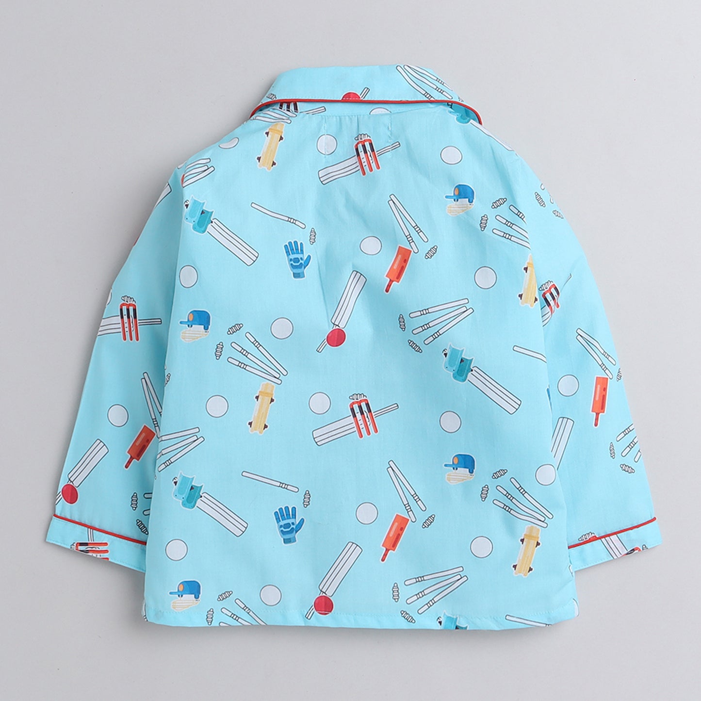 Knitting Doodles Pure Cotton Kid's Cricket Print Nightsuit- Blue
