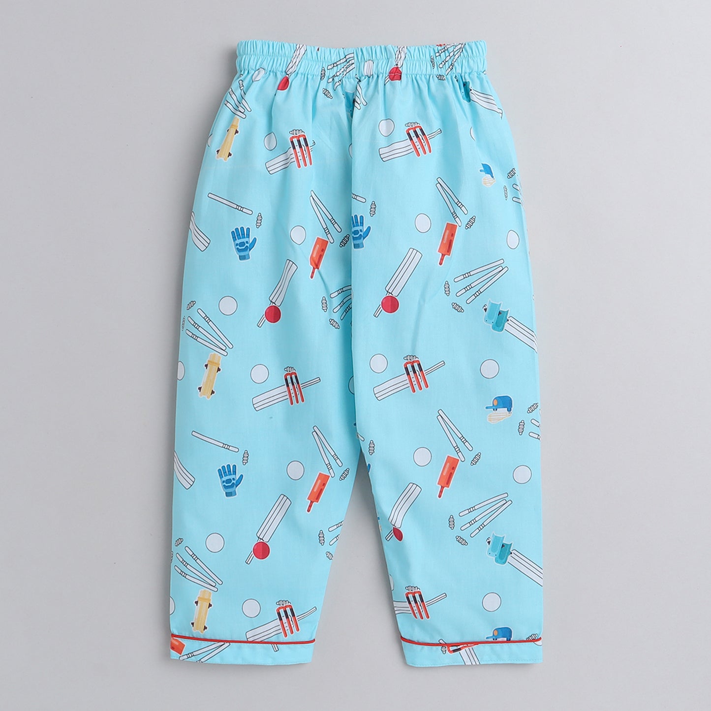 Knitting Doodles Pure Cotton Kid's Cricket Print Nightsuit- Blue