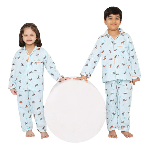 Dragonfly Print Night Suit- Blue