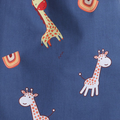 Knitting Doodles Pure Cotton Kid's Blue Giraffe Print Nightsuit- Blue