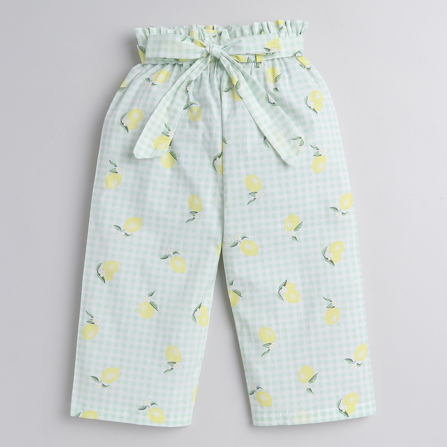 Knitting Doodles Pure Cotton Girls' Summer Lemons Printed Coord Set With Pants-  Yellow