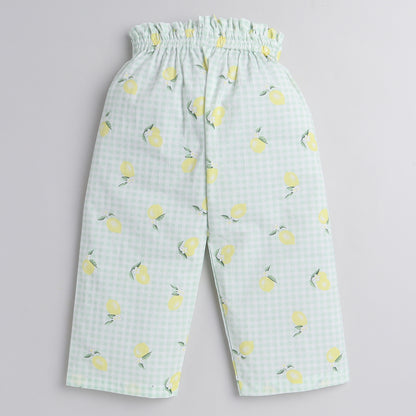 Knitting Doodles Pure Cotton Girls' Summer Lemons Printed Coord Set With Pants-  Yellow