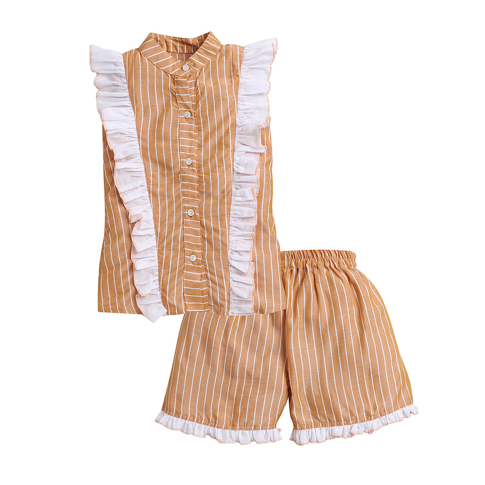 Mustard Coord Set- Shirt with Frill and Shorts