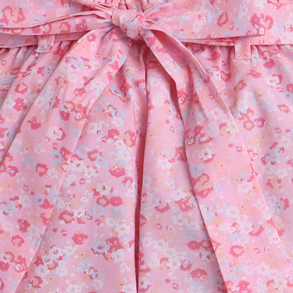 Knitting Doodles Pure Cotton Girls' Pink Floral Printed Coord Set With Pants-  Pink