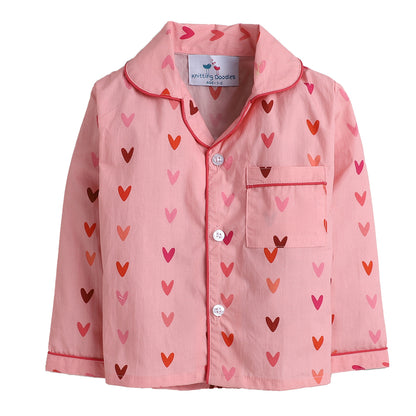 Knitting Doodles Hearts Print Night Suit- Pink