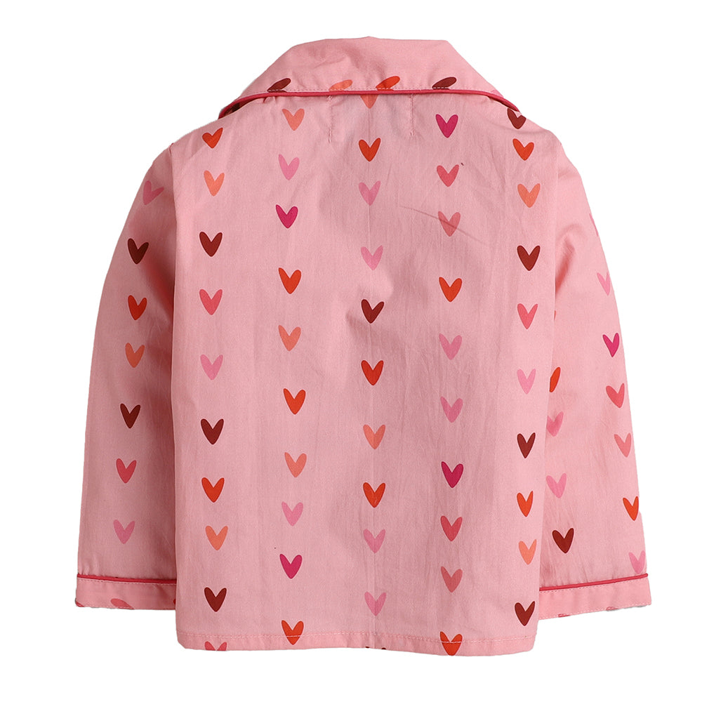 Hearts Print Night Suit- Pink