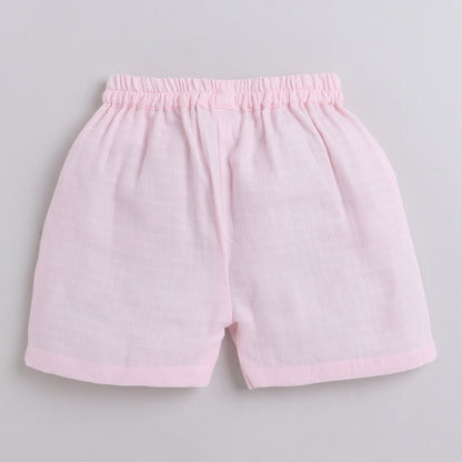 Pink Coord Set With Shorts And Button Detailing