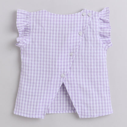 Purple And White Checks Coord Set With Shorts And Cute Princess Carriage Embroidery