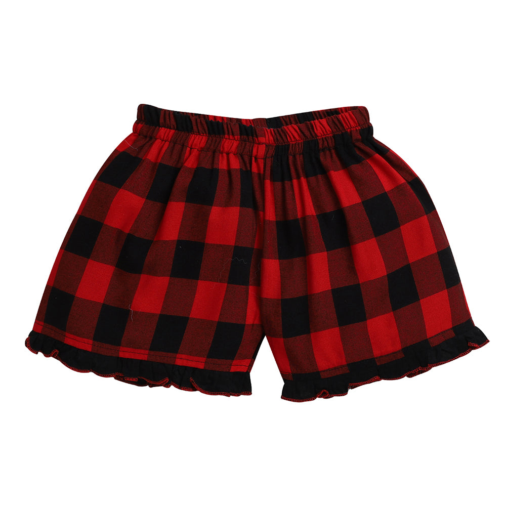 Knitting Doodles Coord Set- Shirt With Frill And Shorts- Red/ Black