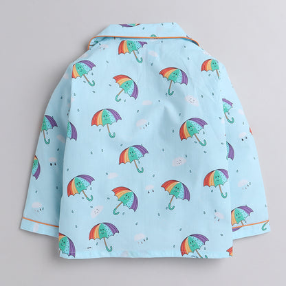 Umbrella Print Night suit- Aqua