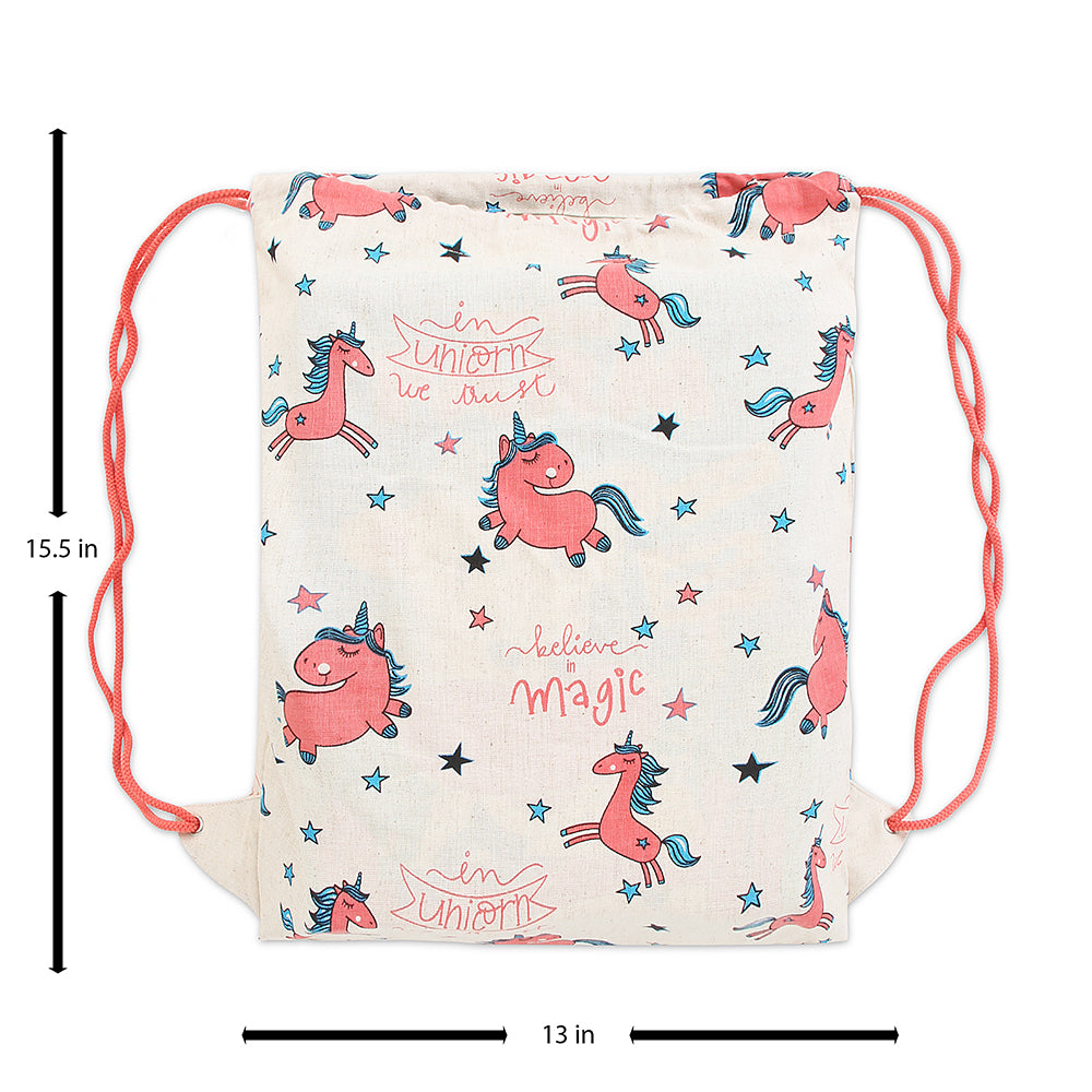Cute Unicorn Print Drawstring Bag